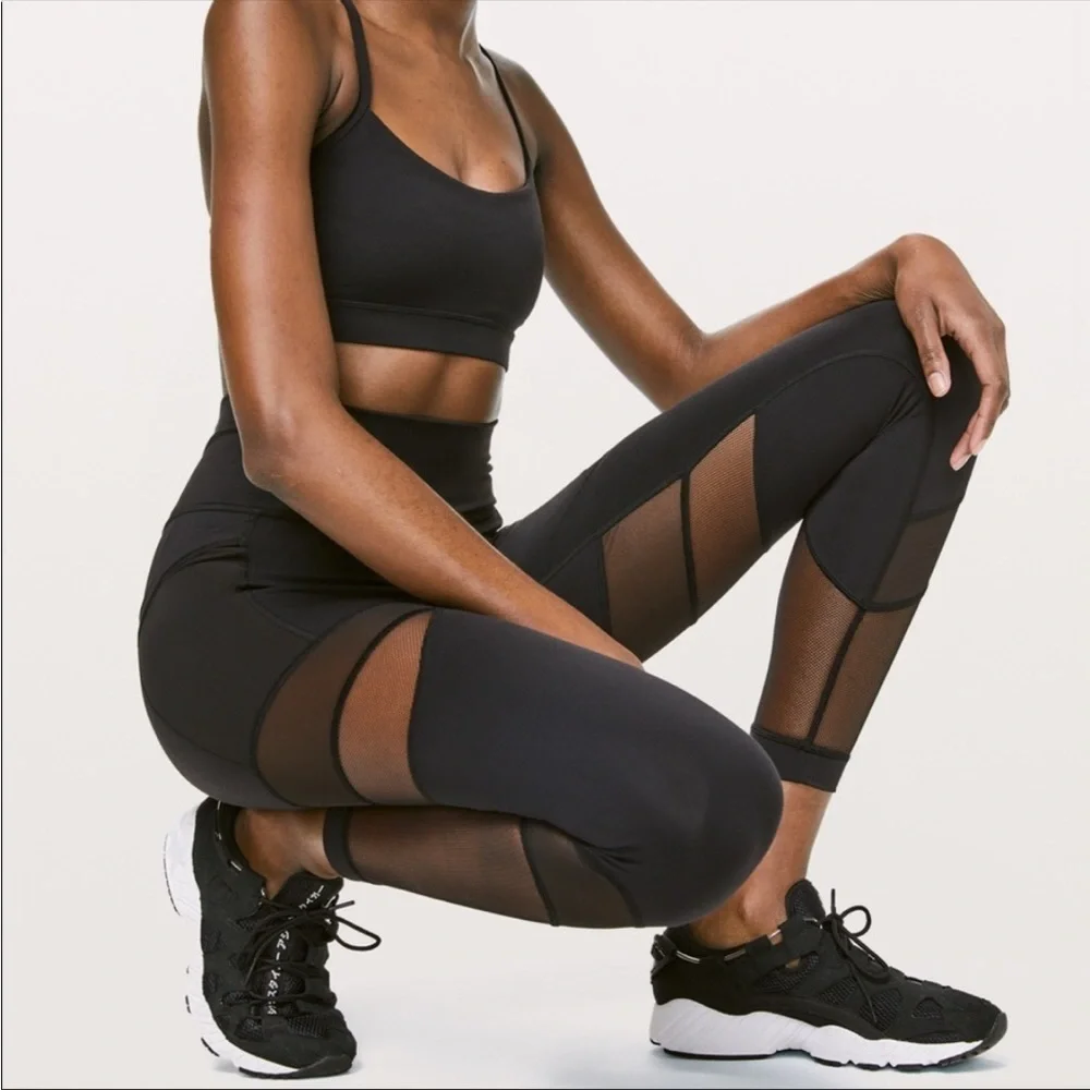 Lululemon forget the sweat tight mesh inset solid black leggings 9547